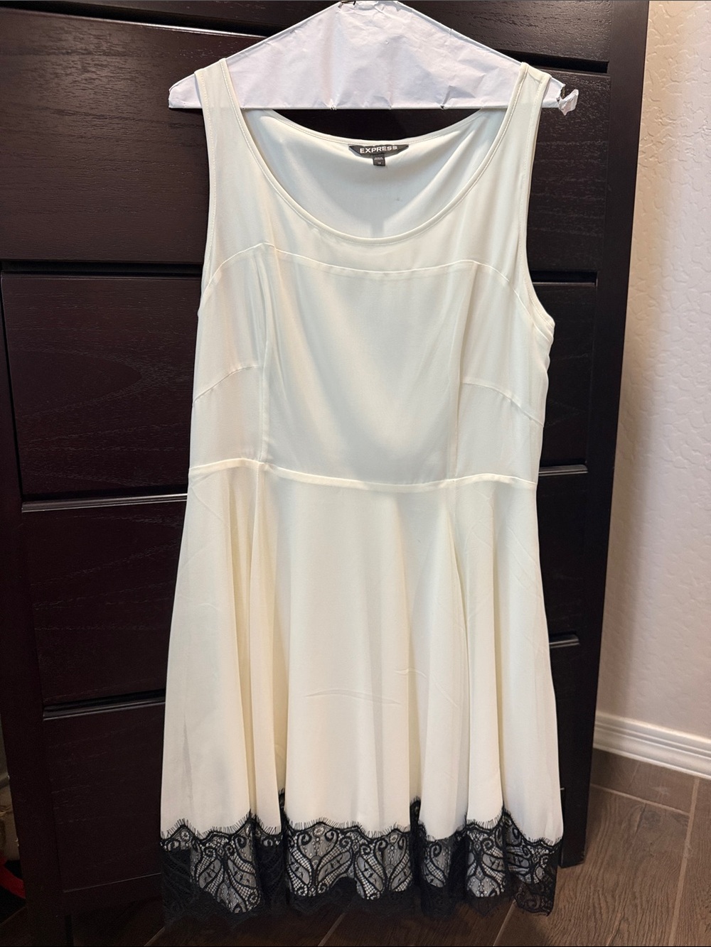 Express Ivory Mini Dress with Black Lace Trim
